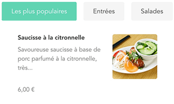Image montrant un menu digital personnalisé